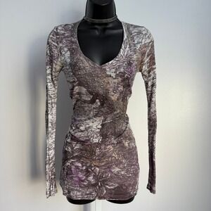 Gavriel LA VTG Y2K Bling  Baby Tee‎ Floral Rhinestone Long Sleeve Top  Medium